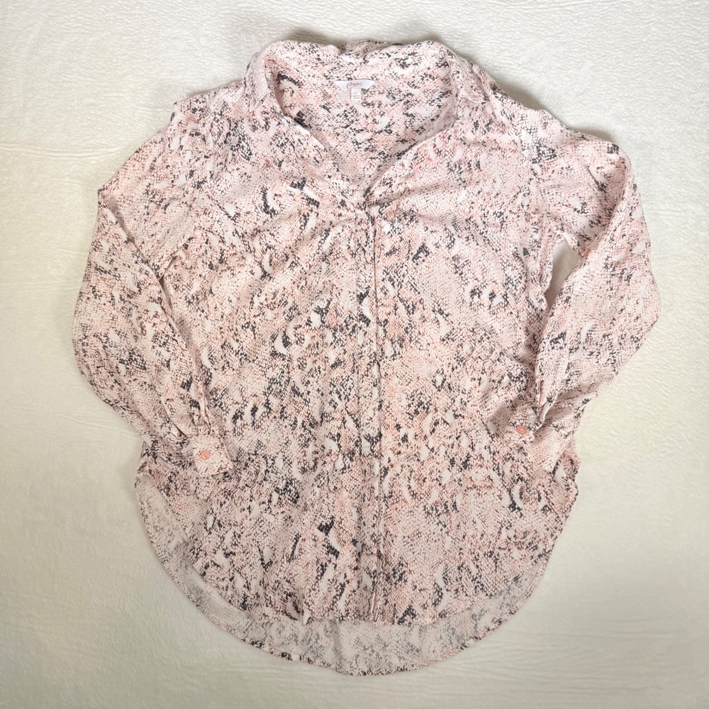 Vtg Candies Snake Print Button Down Shirt Women's Size L Pink Black‎ Long Sleeve